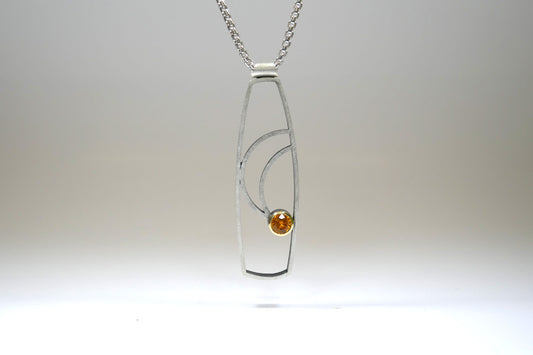 Open Frame Design Orange Sapphire Silver Necklace