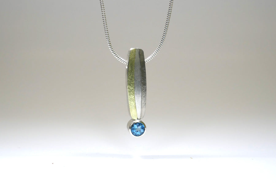 Blue Topaz Silver & 18ct Coloured Gold Striped Necklace
