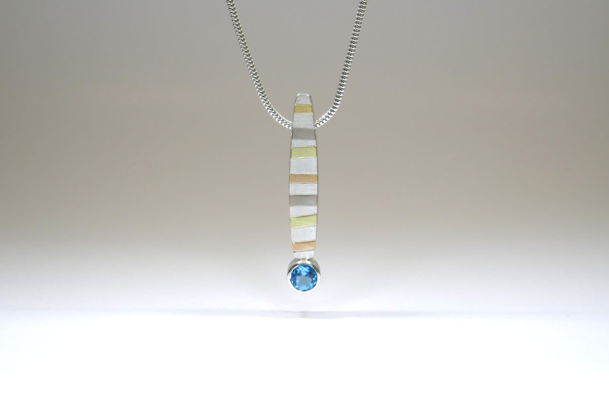 Blue Topaz & Garnet Silver & 18ct Gold Striped Necklaces