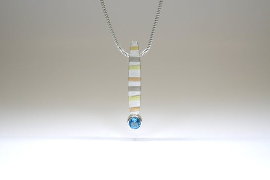 Blue Topaz & Garnet Silver & 18ct Gold Striped Necklaces
