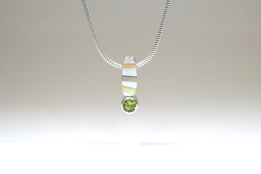 Peridot Short Silver & 18ct Gold Striped Necklace