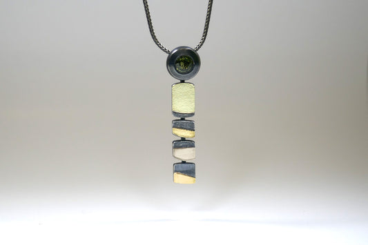 Green Tourmaline, Silver & 18ct Coloured Gold Column Necklace