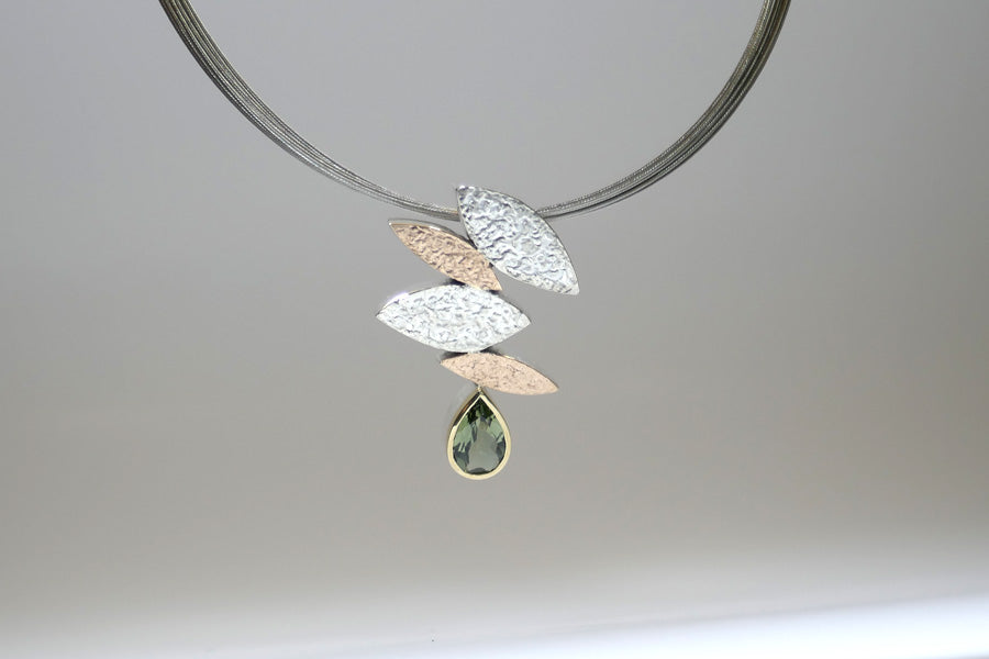Marquise Design Pear Tourmaline Silver & 18ct Coloured Gold Necklace