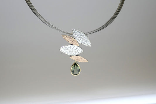 Marquise Design Pear Tourmaline Silver & 18ct Coloured Gold Necklace