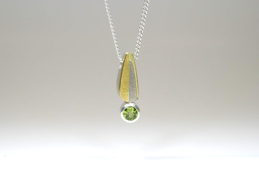Peridot Leaf Design Silver & 18ct Gold Necklace
