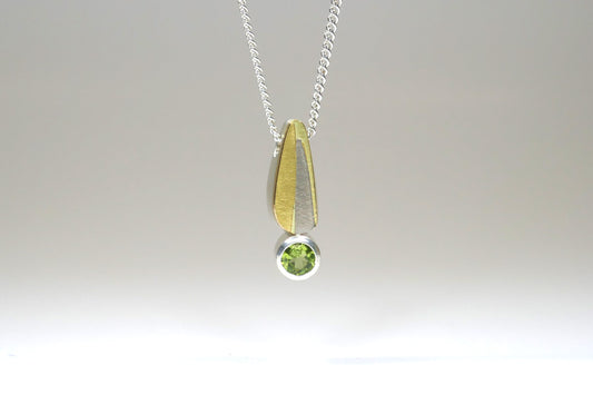 Peridot Leaf Design Silver & 18ct Gold Necklace