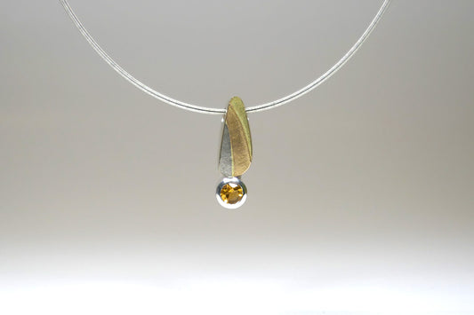 Citrine Leaf Design Silver & 18ct Gold Necklace