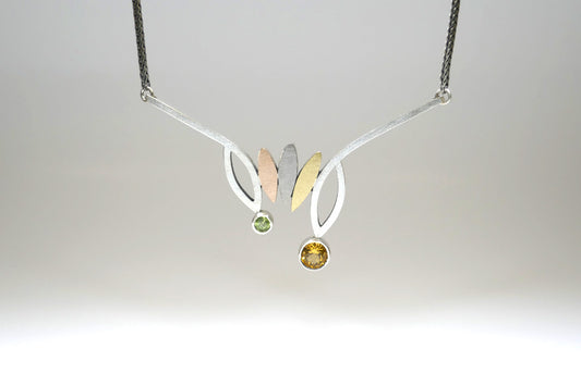 Frame Design Citrine & Peridot Silver & 18ct Coloured Gold Necklace