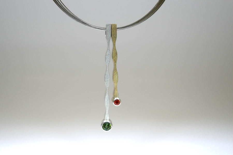 Wave Design Tourmaline & Sapphire Silver & 18ct Gold Necklace