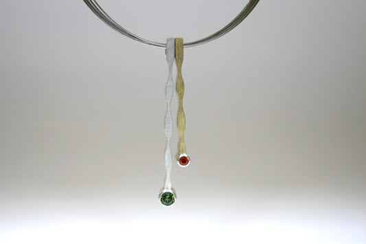 Wave Design Tourmaline & Sapphire Silver & 18ct Gold Necklace