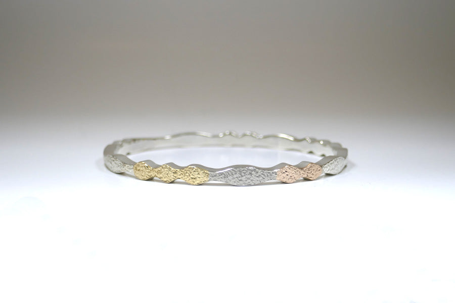 Wave Design Silver & 18ct Gold Bangle