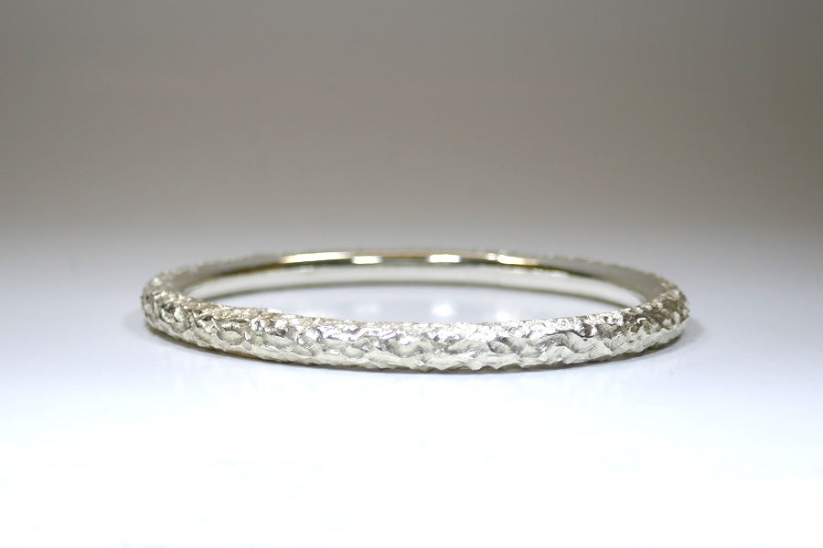 Burr Textured Round Silver Bangle