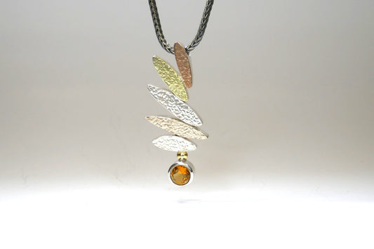Marquise Design Citrine Silver & 18ct Coloured Gold Necklace