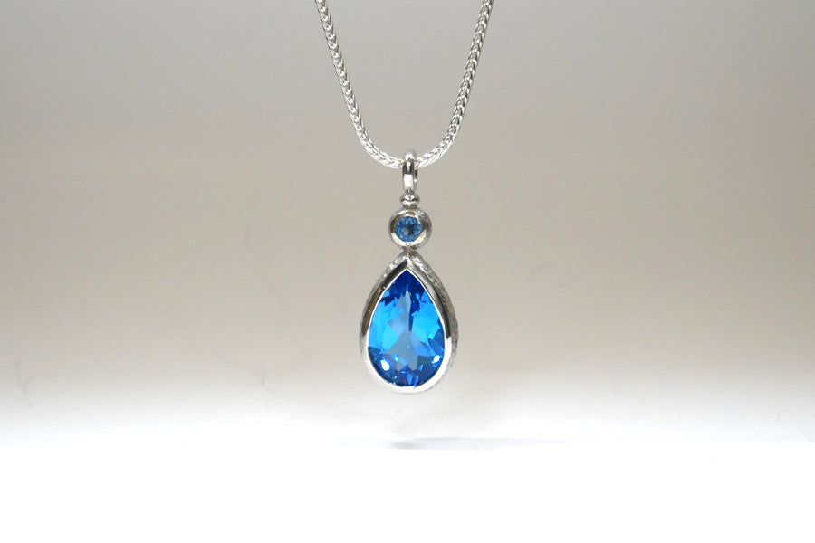 Pear Swiss Blue Topaz  & Sky Blue Topaz Silver Drop Pendant