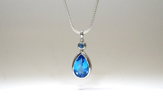 Pear Swiss Blue Topaz  & Sky Blue Topaz Silver Drop Pendant