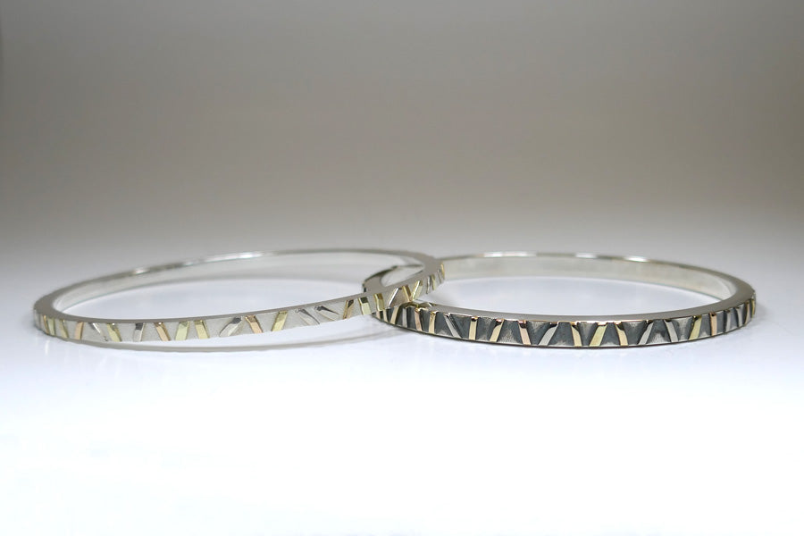 Silver & Striped 18ct Coloured Gold Bangles