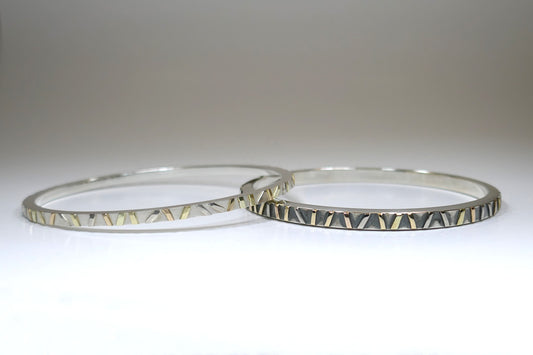 Silver & Striped 18ct Coloured Gold Bangles