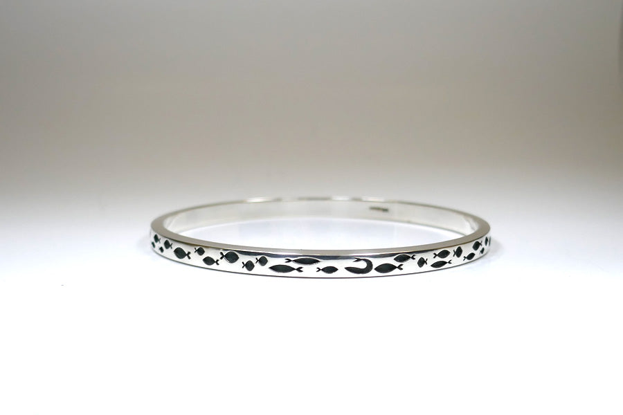Turning Fish Silver Bangle
