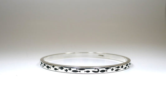 Turning Fish Silver Bangle