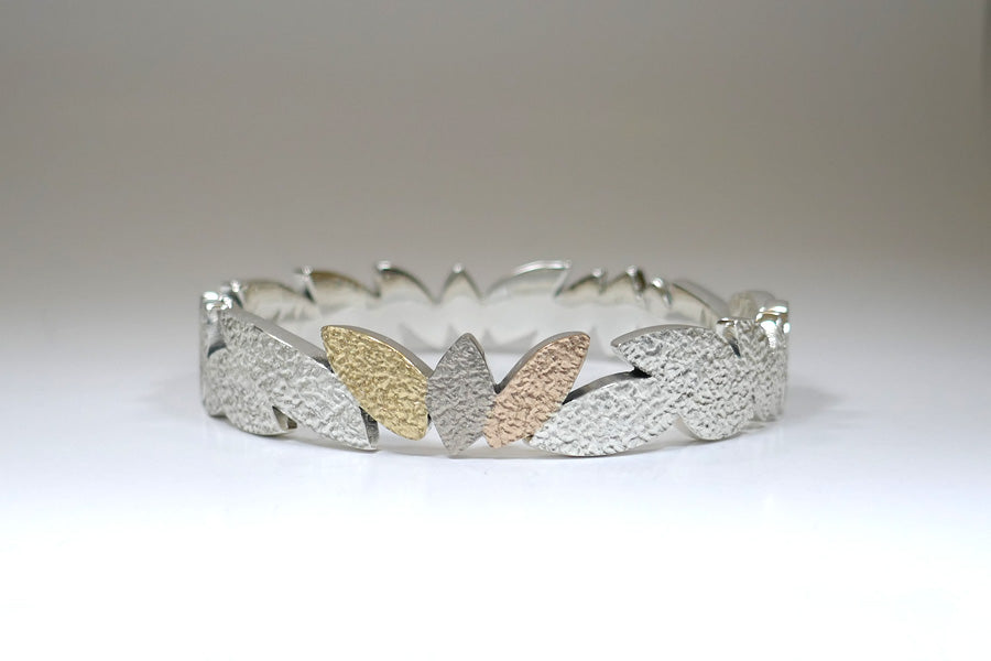 Marquise Design Silver & 18ct Gold Bangle