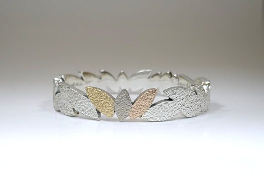 Marquise Design Silver & 18ct Gold Bangle