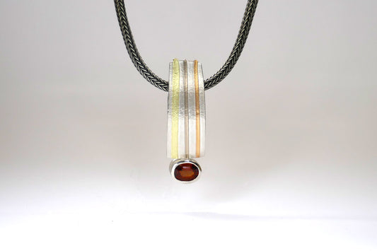 Oval Citrine Silver & 18ct Striped Coloured Gold Necklace