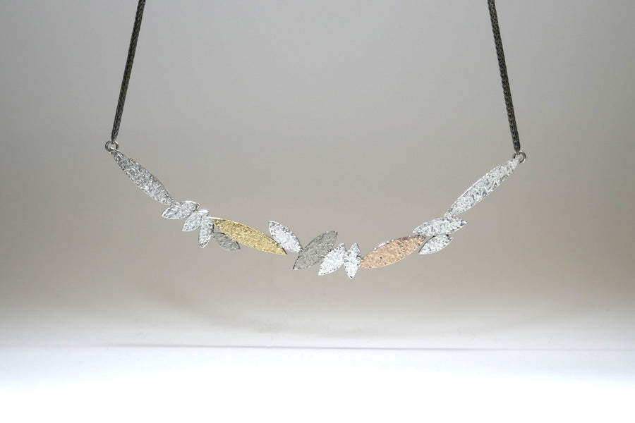 Marquise Design Silver & 18ct Gold Necklace