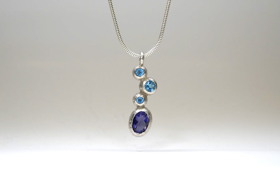 Oval Iolite & Blue Topaz Silver Quirky Pendant Design