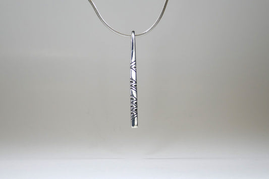 Chevron Pattern Silver Straight Bar Necklace