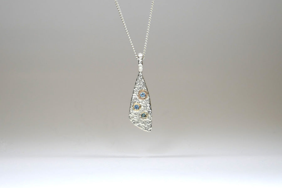 Burr Design Silver & 18ct Gold Blue Topaz Pendant