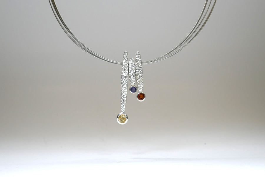 Leaf Design Three Stone Silver Necklace