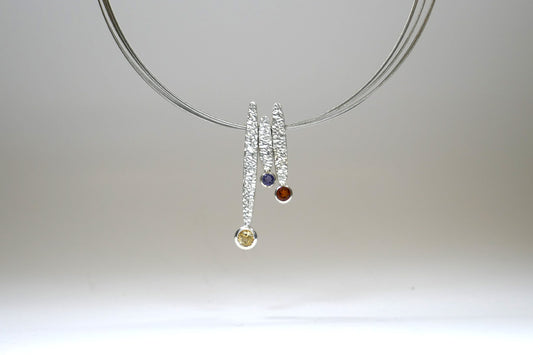 Leaf Design Three Stone Silver Necklace