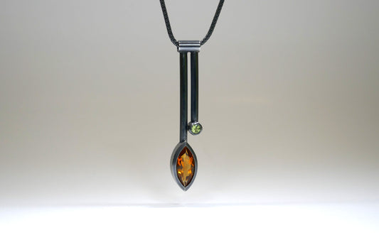 Two Bar Design Marquise Citrine & Peridot Silver Necklace