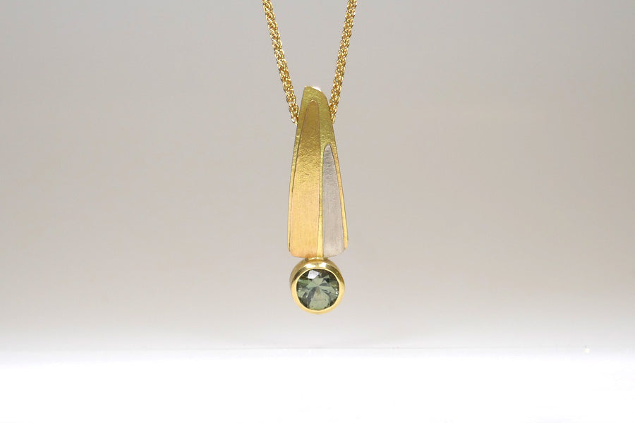 Green Sapphire 18ct Yellow Gold Leaf Necklace