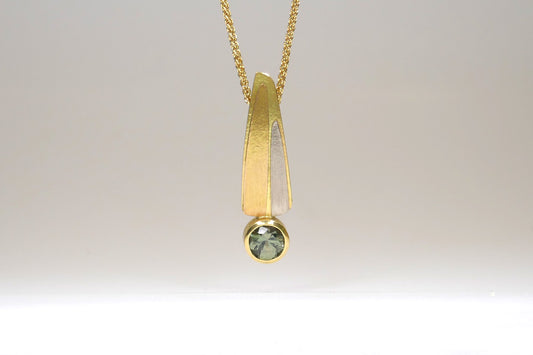 Green Sapphire 18ct Yellow Gold Leaf Necklace