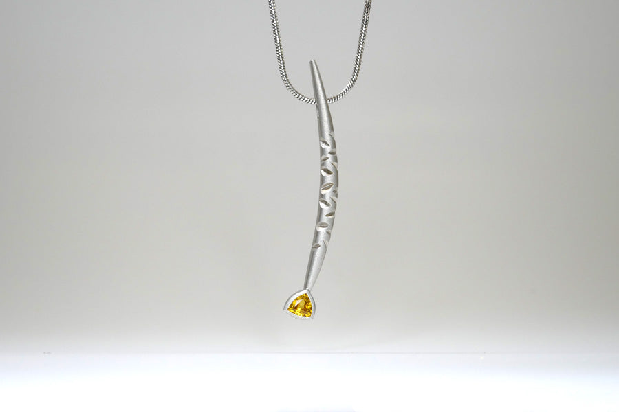 Notch Pattern Trillion Yellow Sapphire 18ct Gold Necklace