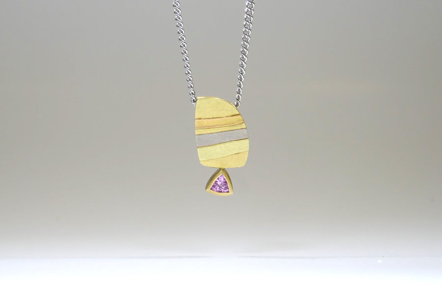 Trillion Pink Sapphire 18ct Striped Coloured Gold Necklace