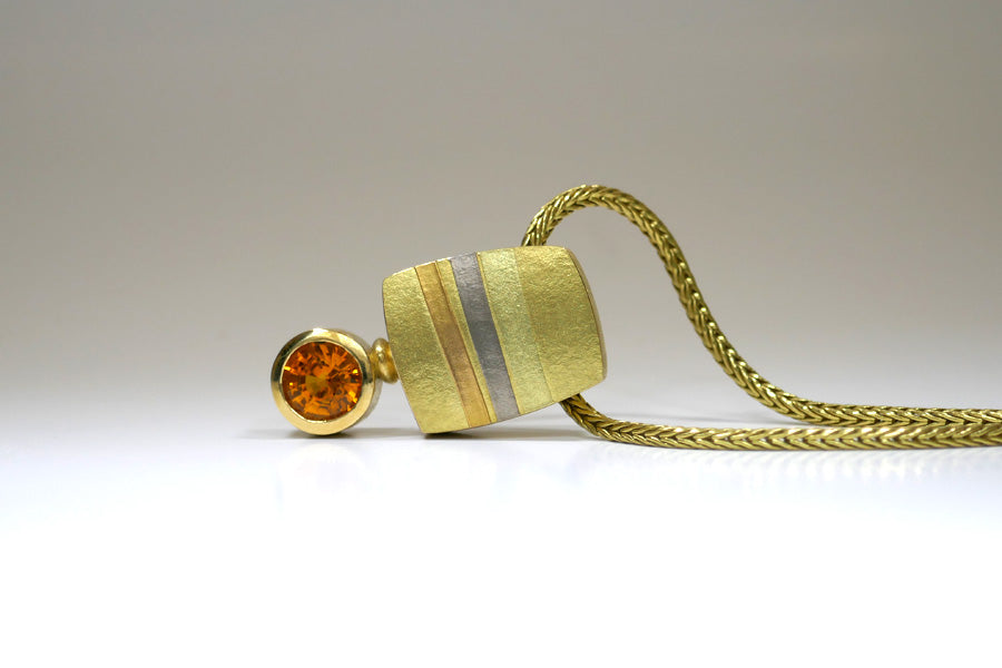 Round Orange Sapphire 18ct Striped Coloured Gold Necklace
