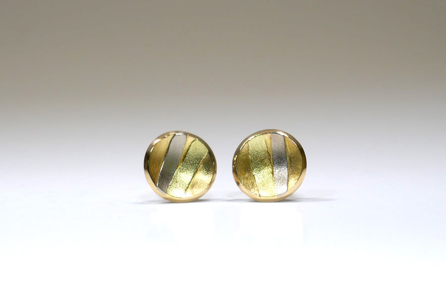 Striped Design 18ct Gold Round Ear Studs