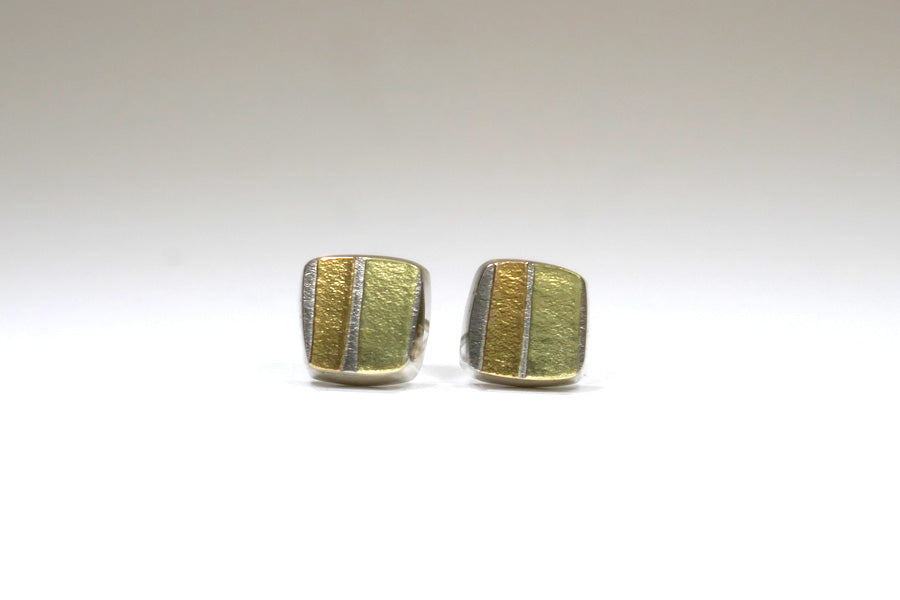Silver & 18ct Coloured Gold Cushion Shaped Ear Studs