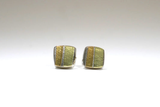 Silver & 18ct Coloured Gold Cushion Shaped Ear Studs