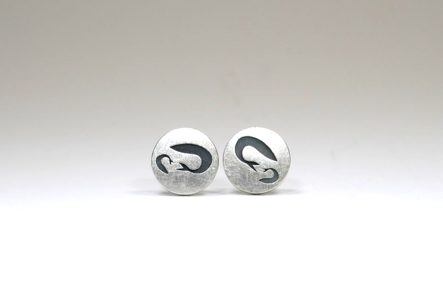 Turning Fish Round Silver Ear Studs