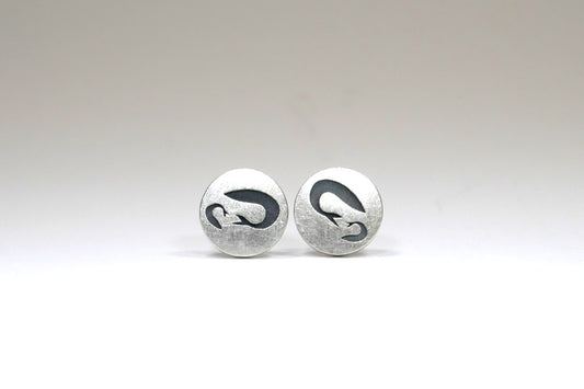 Turning Fish Round Silver Ear Studs