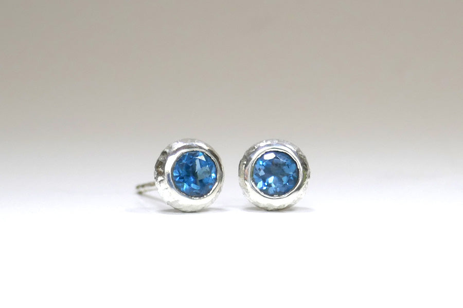 Round Silver & London Blue Topaz Ear Studs