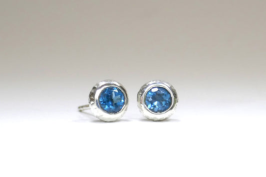 Round Silver & London Blue Topaz Ear Studs
