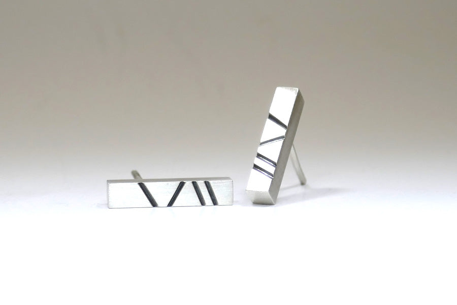 Bar Design Silver Ear Studs