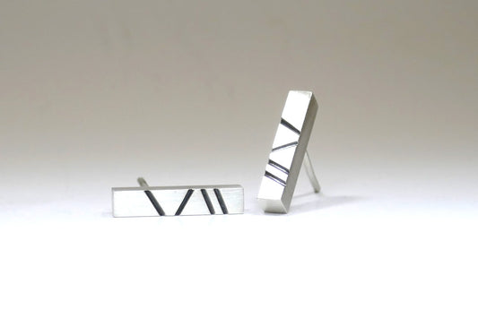 Bar Design Silver Ear Studs