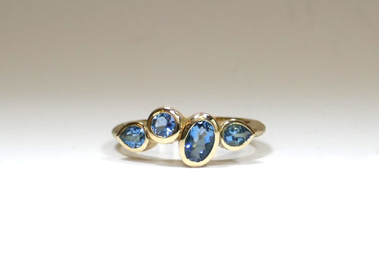 Four Stone Quirky Aquamarine 14ct Yellow Gold Ring