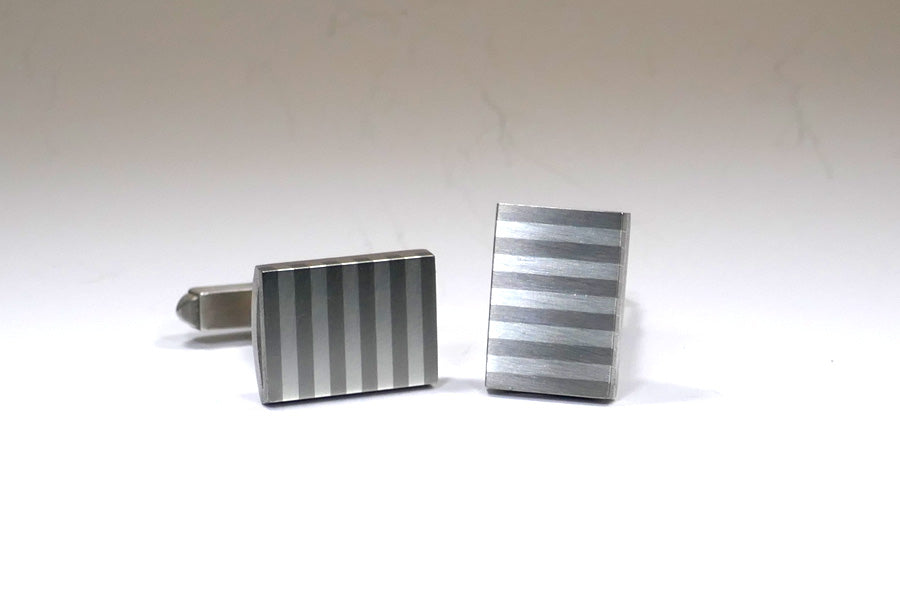 Rectangular Silver & Palladium Striped Cufflinks