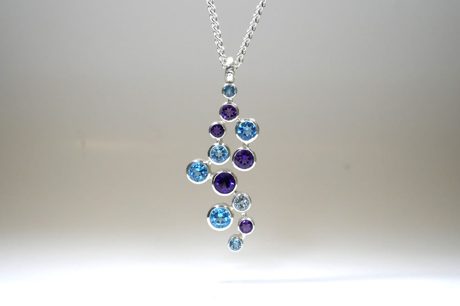 12 Stone Amethyst & Blue Topaz Silver Necklace